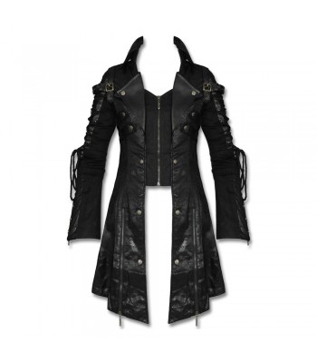 Men Steampunk Military Coat Black Faux Leather Goth Poison Jacket New Clothing